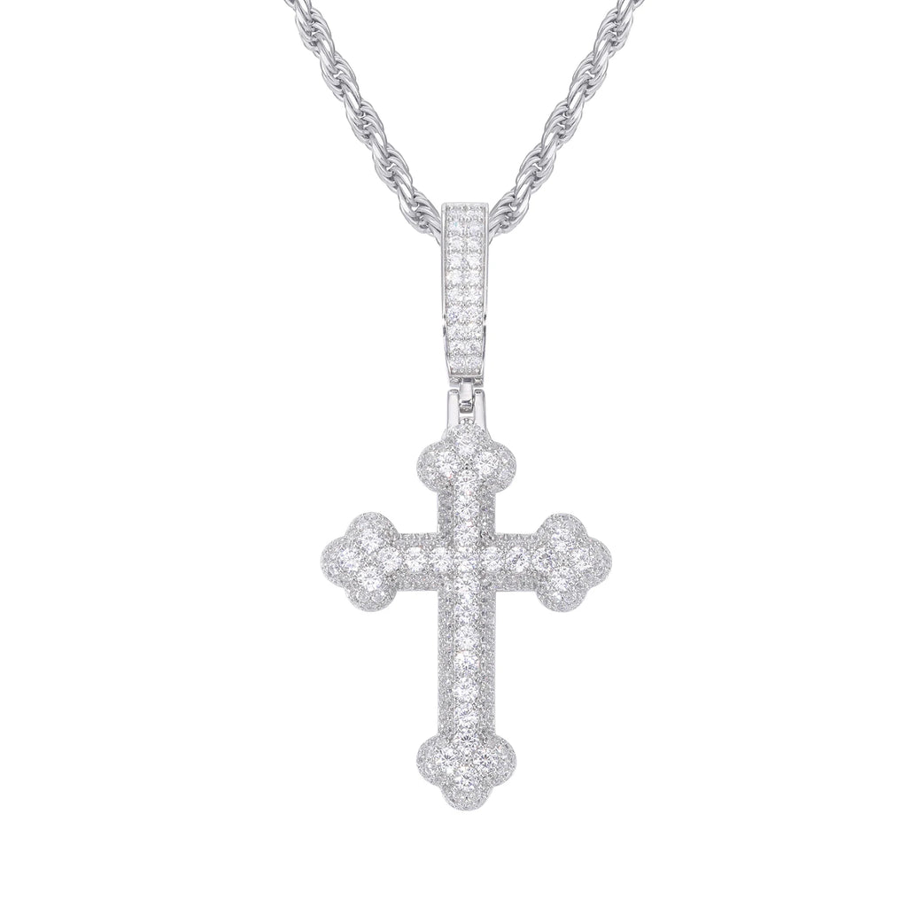 925 Sterling Silver Gra Certified Vvs Moissanite Diamond Iced Out Iris Cross Pendant