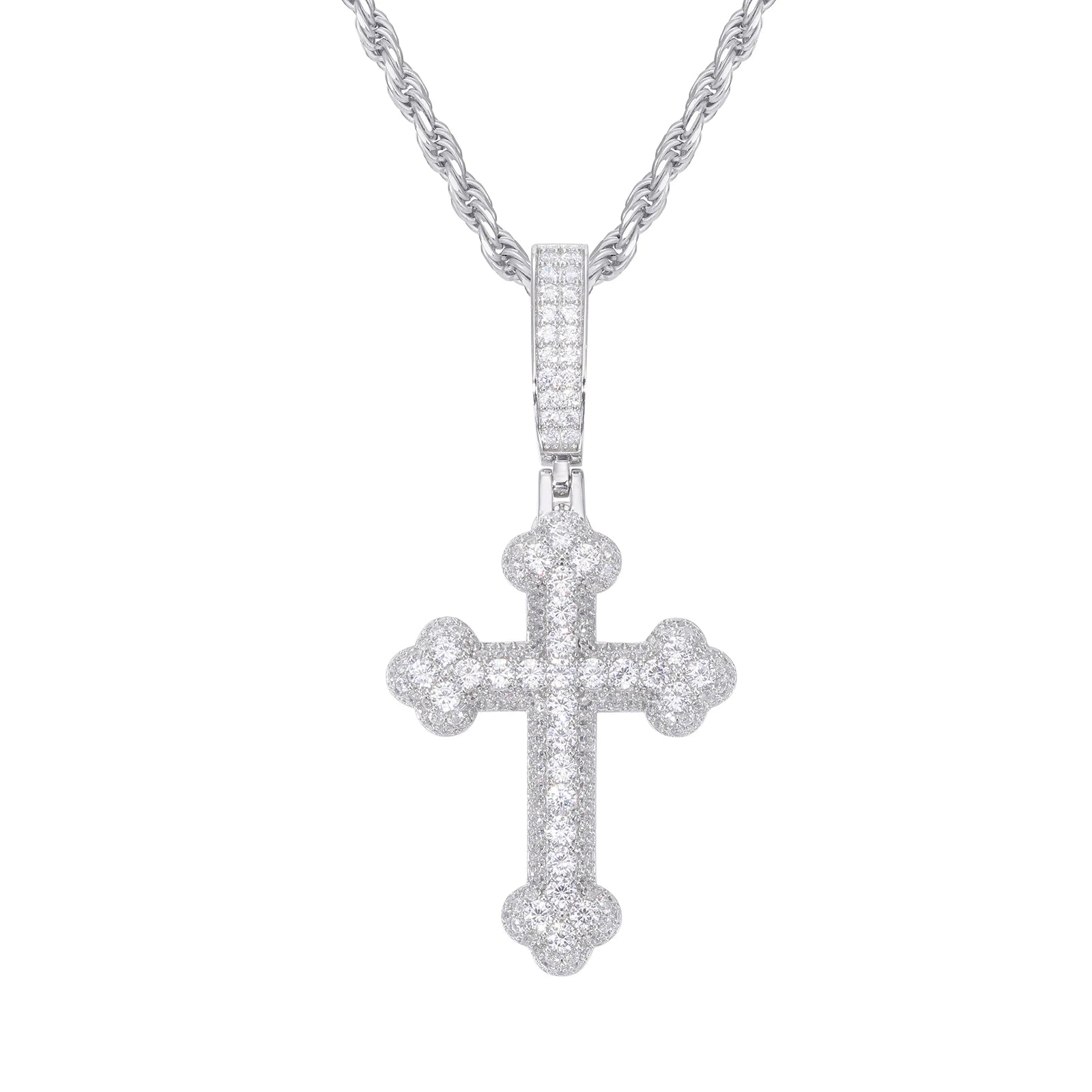 925 Sterling Silver Gra Certified Vvs Moissanite Diamond Iced Out Iris Cross Pendant
