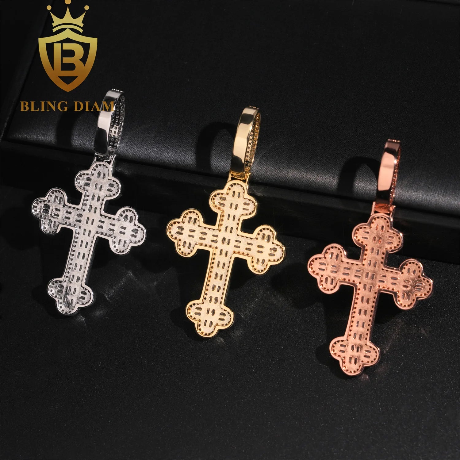 Luxury Baguette Cut Cross Pendant Hip Hop Moissanite Pendant Charm 925 Silver Rapper Jewelry