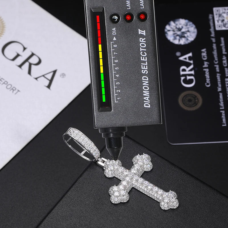 Unisex 925 Moissanite Hip Hop Jewelry Classic Cross Pendant Necklace S925 Silver For Men Hip Hop Jewelry