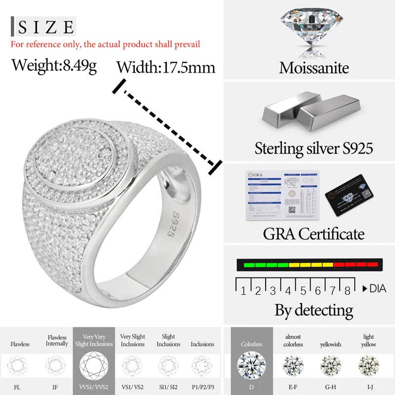 Unisex oval Iced Out VVS1 Moissanite Cross Rings S925 Silver For Men Hip Hop Jewelry