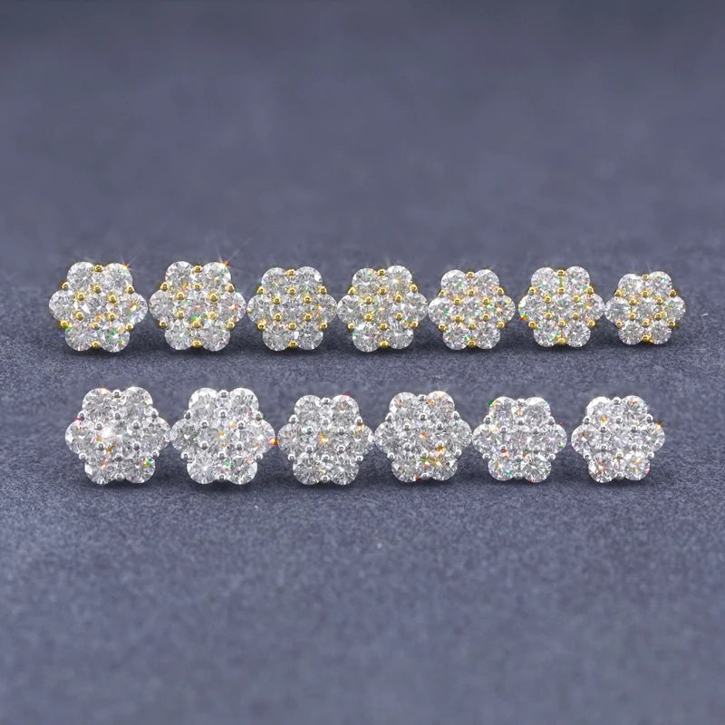 VVS1 Moissanite Earring Sterling Silver Flower Earrings For Women Men Hip Hop Jewelry Gift