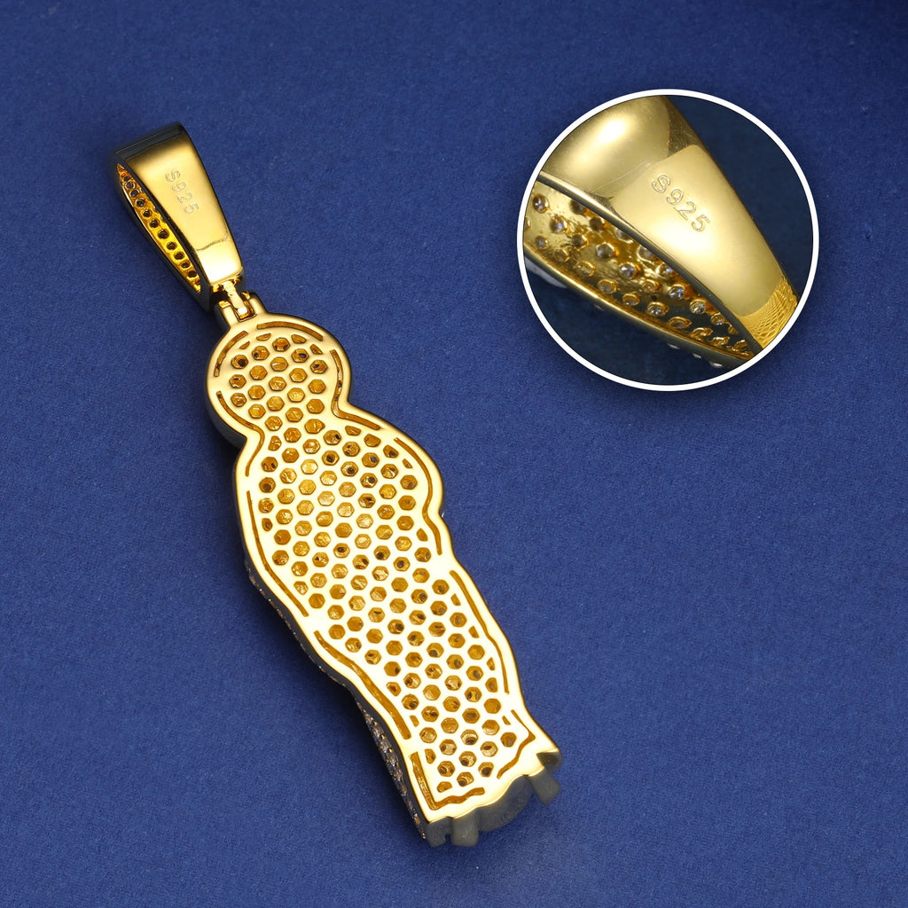 Solid 925 Sterling Silver San Judas Tadeo Pendant Necklace Moissanite Pass Diamond Tester Religion Pendant Hip Hop Mens Jewelry