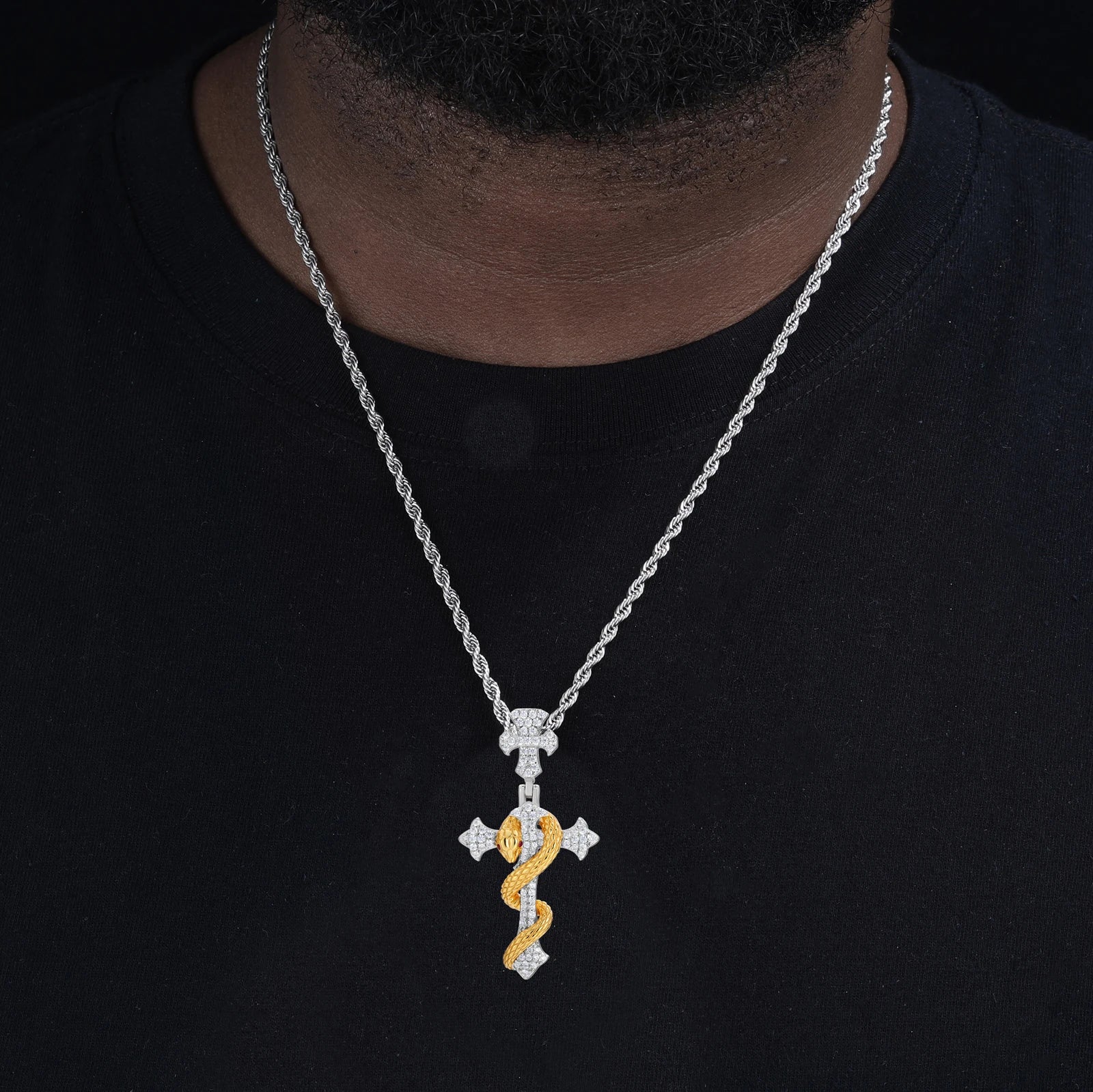 Iced Out Snake Cross Pendant Necklace GRA Certified Moissanite 925 Silver Hip Hop Religious Charm Fine Jewelry For Woman Man