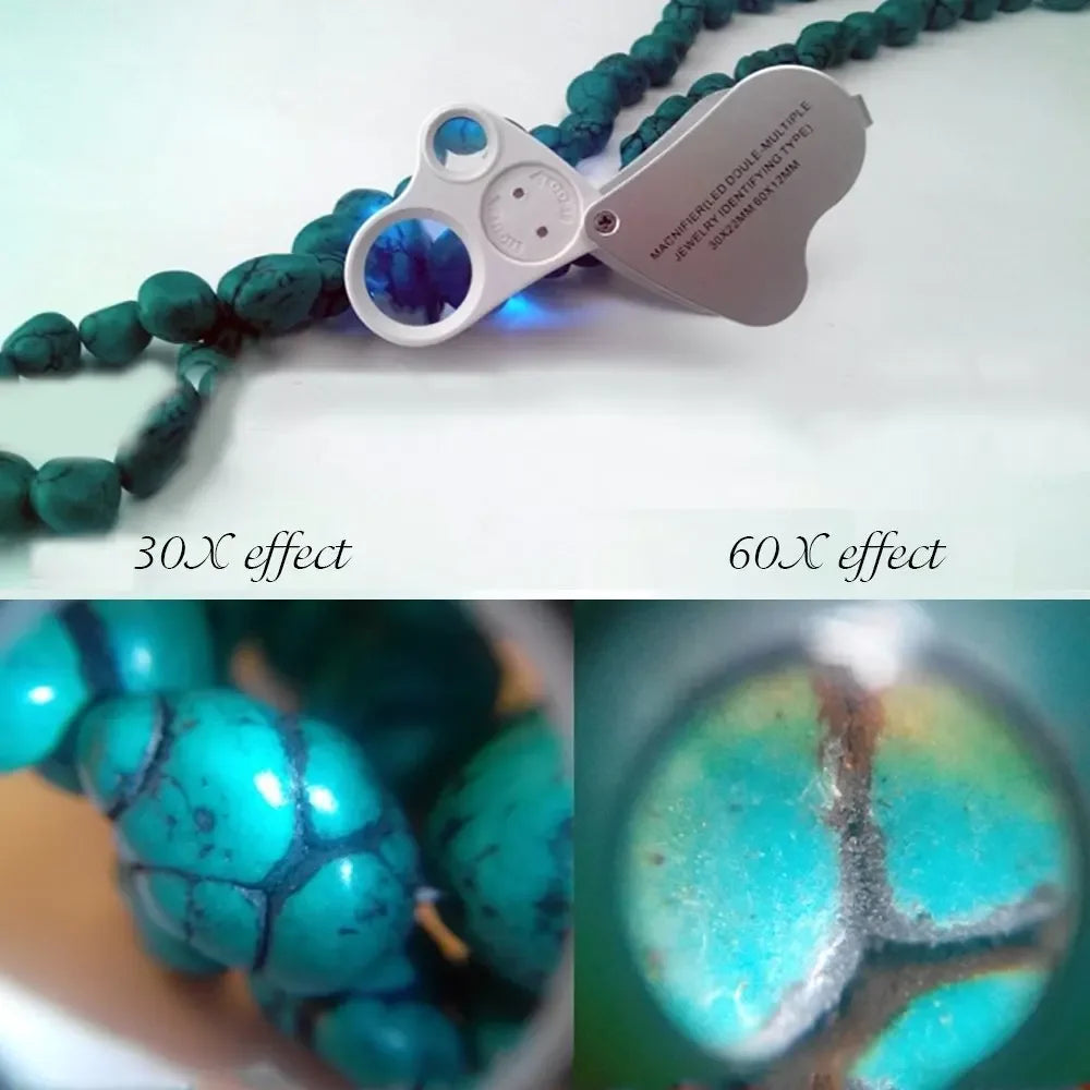 Jewelry Loupe 2-Lens Magnifying Glass 30x 60x Jewelers Eye LED