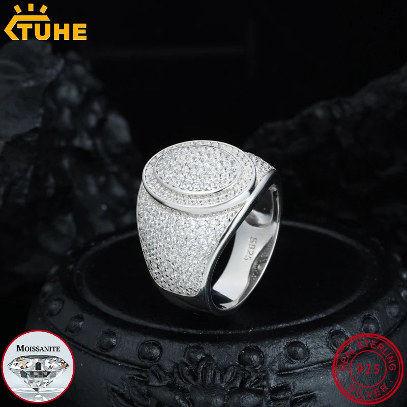 Unisex oval Iced Out VVS1 Moissanite Cross Rings S925 Silver For Men Hip Hop Jewelry