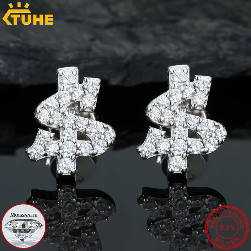 Classic Dollar Moissanite Earring For Women Jewelry Silver 925 Sterling Silver Gold Plated Wedding Jewelry Women Gif