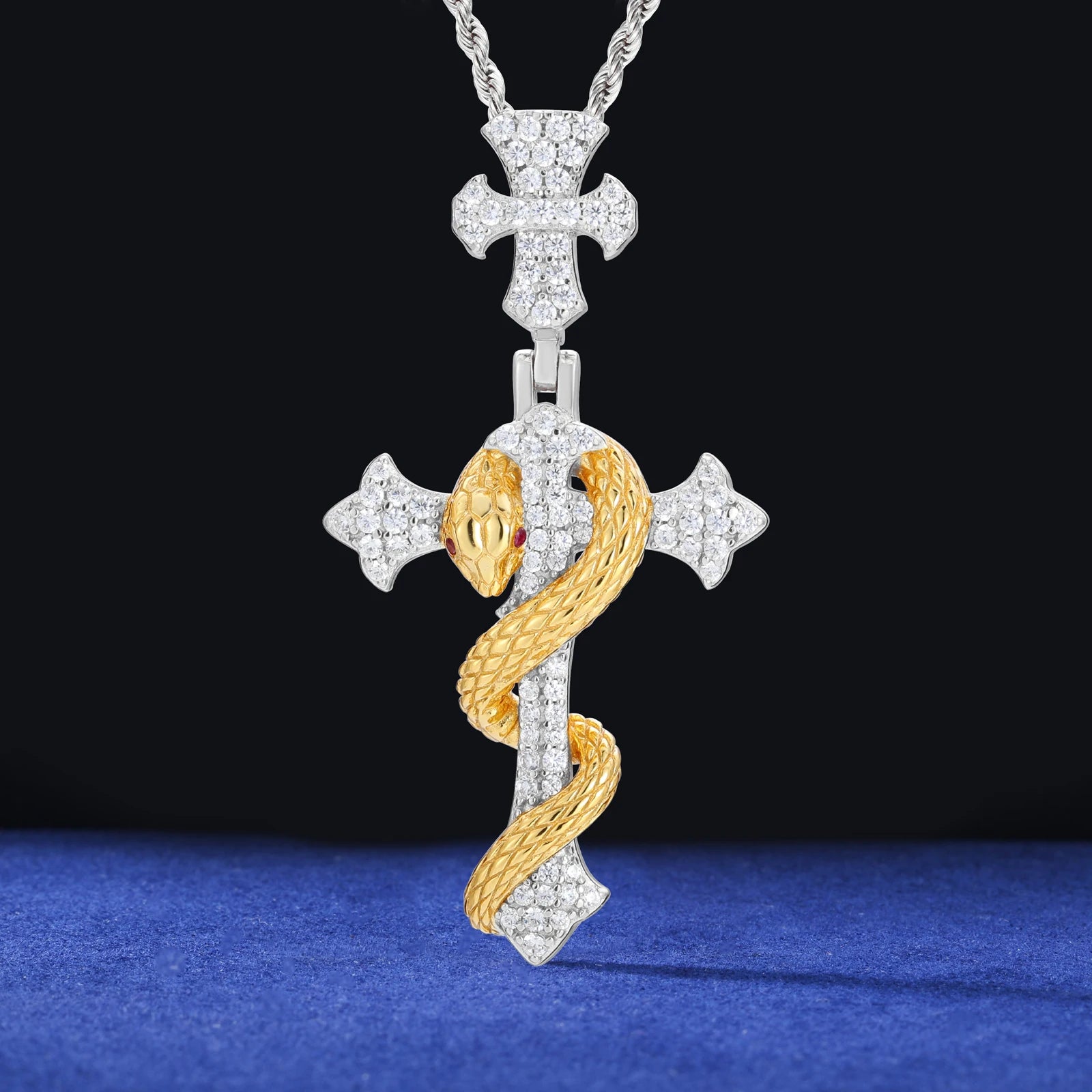 Iced Out Snake Cross Pendant Necklace GRA Certified Moissanite 925 Silver Hip Hop Religious Charm Fine Jewelry For Woman Man