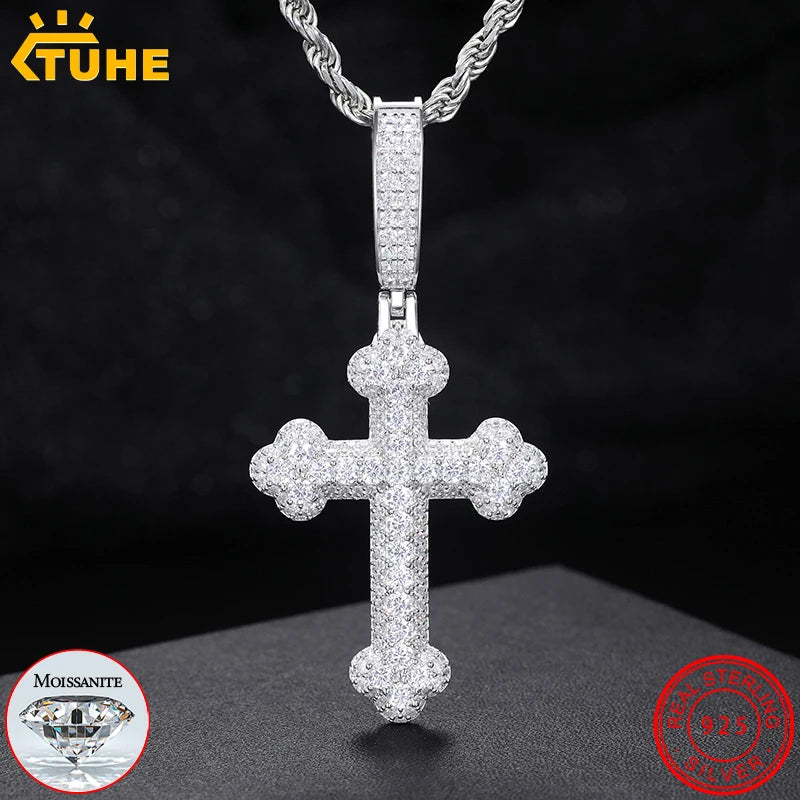 Unisex 925 Moissanite Hip Hop Jewelry Classic Cross Pendant Necklace S925 Silver For Men Hip Hop Jewelry