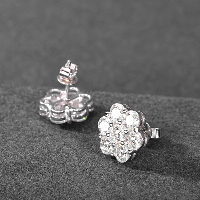 VVS1 Moissanite Earring Sterling Silver Flower Earrings For Women Men Hip Hop Jewelry Gift