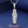 Solid 925 Sterling Silver San Judas Tadeo Pendant Necklace Moissanite Pass Diamond Tester Religion Pendant Hip Hop Mens Jewelry