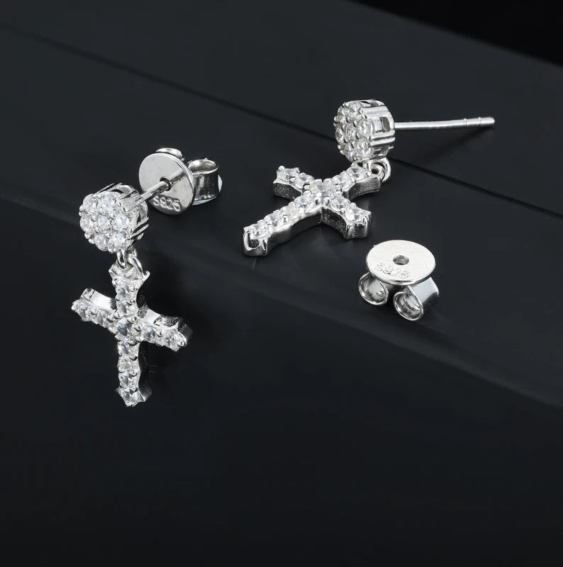 VVS1 Moissanite Cross Earring 925 Silver Earrings For Men Women ﻿Hip Hop Jewelry Party Gifts ﻿