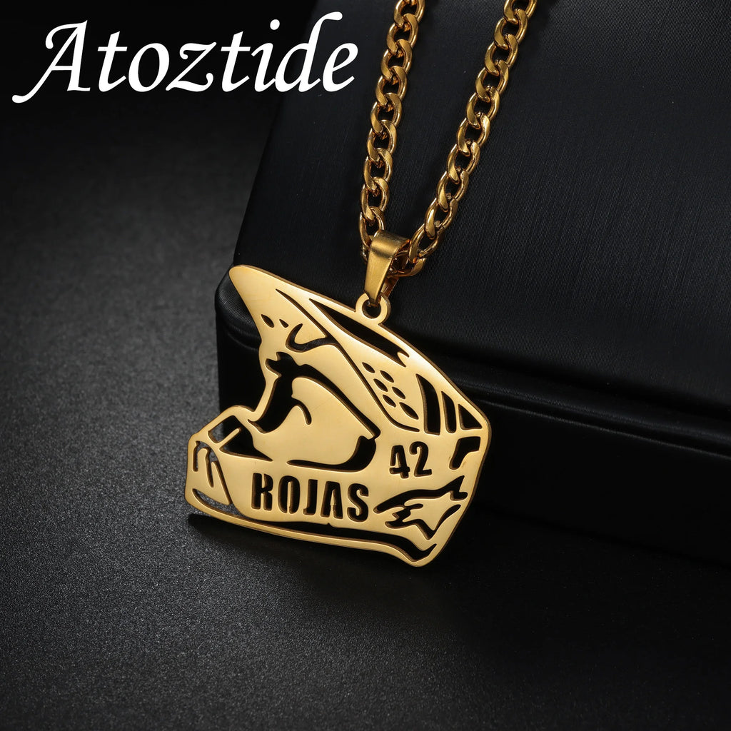 Atoztide Custom Name Necklace for Women Men Sports Helmet Pendant Stainless Steel Jewelry Choker Thick Chain Personalized Gift