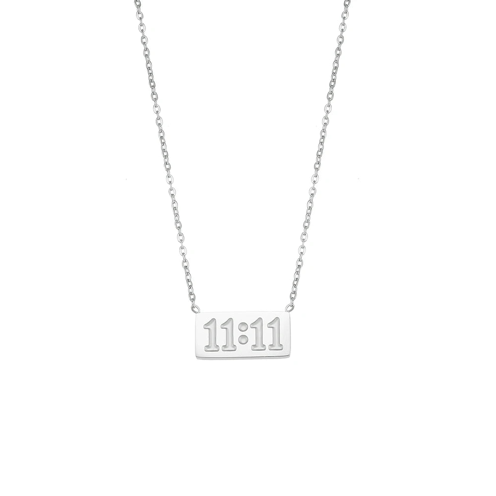 11:11 Rectangle Pendant Plate Necklace Fine Polished Stainless Steel 18K Gold Plated Necklace Meaningful Number Jewelry