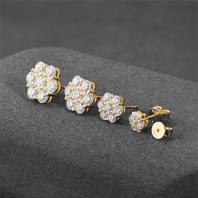 VVS1 Moissanite Earring Sterling Silver Flower Earrings For Women Men Hip Hop Jewelry Gift
