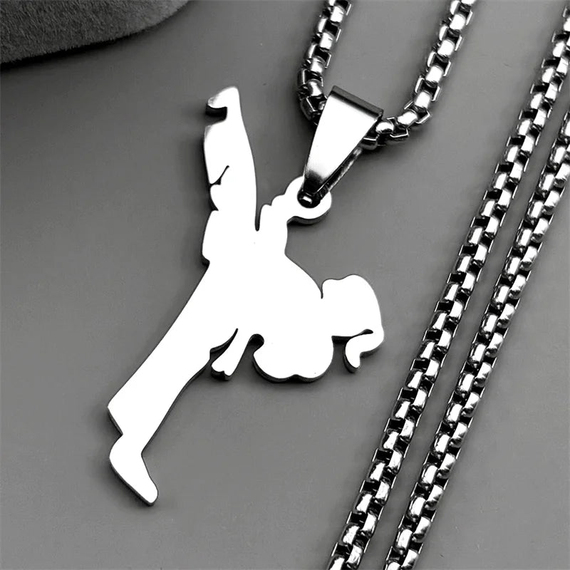 Hiphop Taekwondo Kicking Karate Chain For Women Men Stainless Steel Silver Color Female Sports Style Pendant Necklace Jewelry
