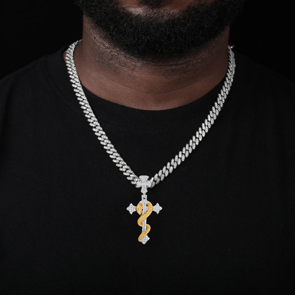 Iced Out Snake Cross Pendant Necklace GRA Certified Moissanite 925 Silver Hip Hop Religious Charm Fine Jewelry For Woman Man