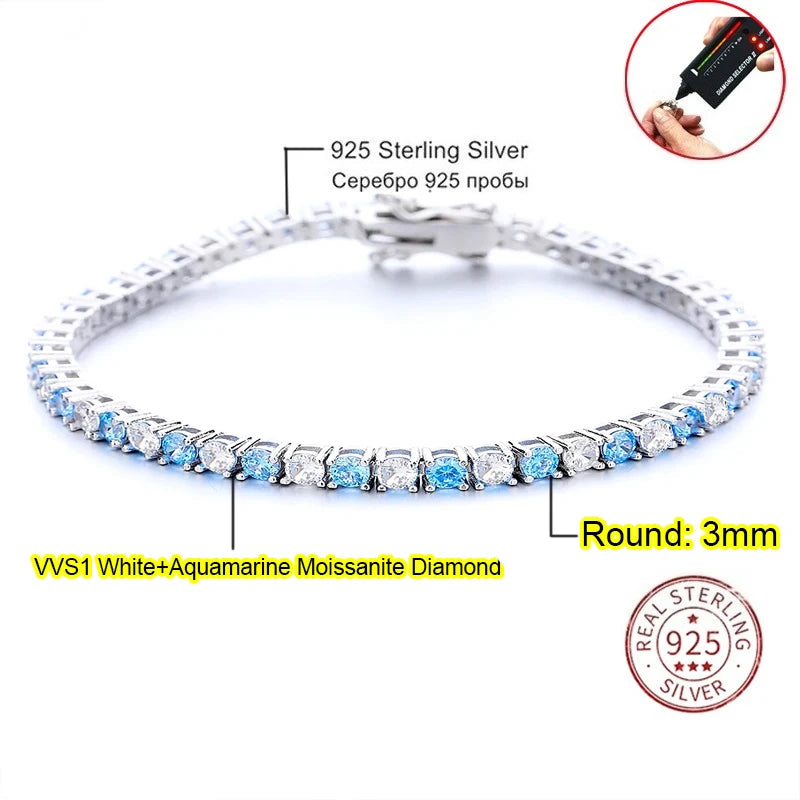 Real Moissanite Tennis Bracelet for Women Men 3.0mm Lab Diamond Bangle with Certificates 925 Sterling Silver Fine Jewelry