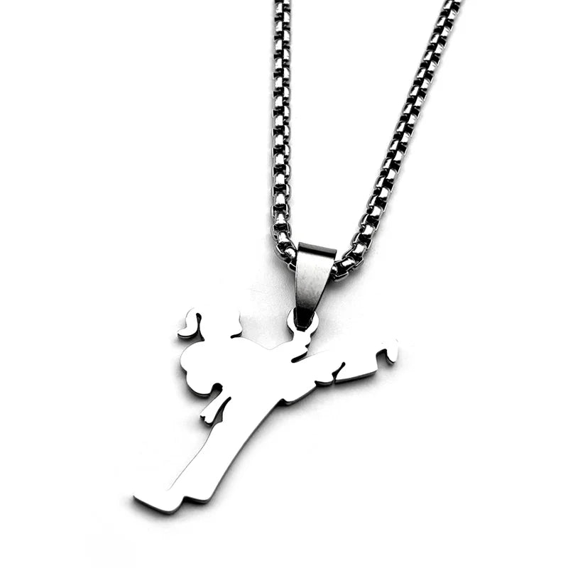 Hiphop Taekwondo Kicking Karate Chain For Women Men Stainless Steel Silver Color Female Sports Style Pendant Necklace Jewelry