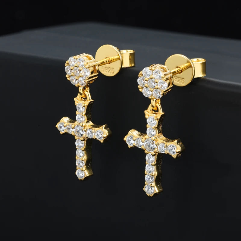 VVS1 Moissanite Cross Earring 925 Silver Earrings For Men Women ﻿Hip Hop Jewelry Party Gifts ﻿