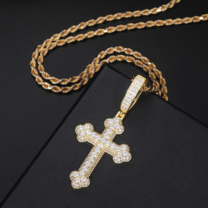 Unisex 925 Moissanite Hip Hop Jewelry Classic Cross Pendant Necklace S925 Silver For Men Hip Hop Jewelry