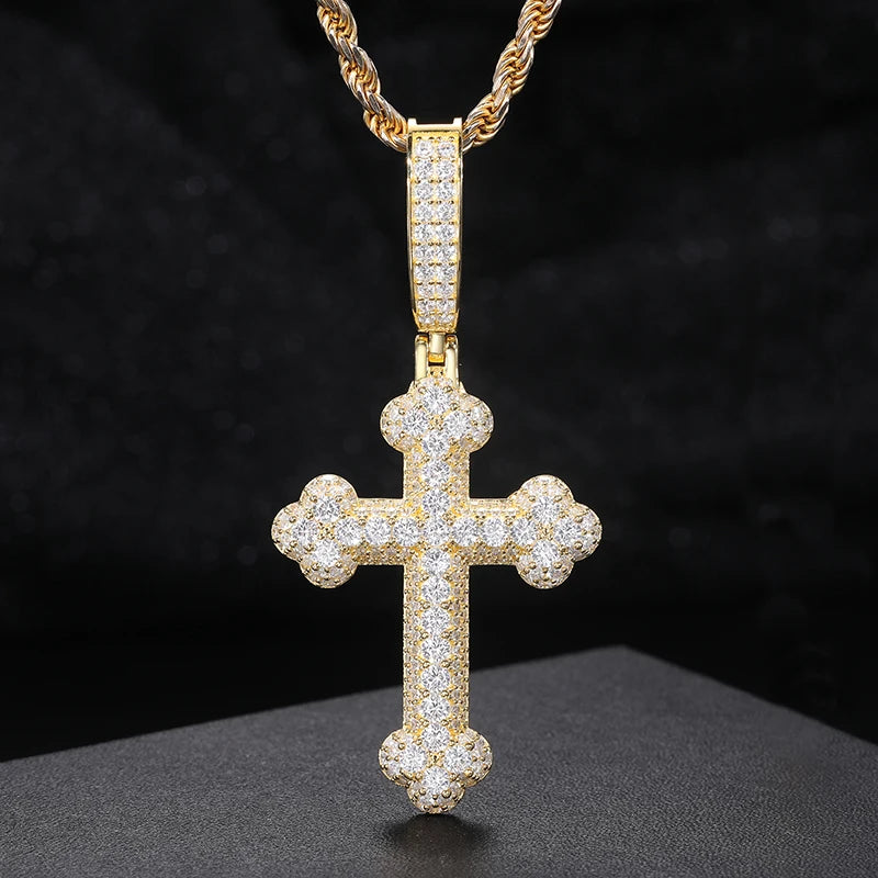 Unisex 925 Moissanite Hip Hop Jewelry Classic Cross Pendant Necklace S925 Silver For Men Hip Hop Jewelry