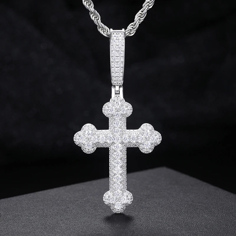 Unisex 925 Moissanite Hip Hop Jewelry Classic Cross Pendant Necklace S925 Silver For Men Hip Hop Jewelry