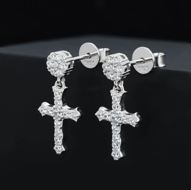 VVS1 Moissanite Cross Earring 925 Silver Earrings For Men Women ﻿Hip Hop Jewelry Party Gifts ﻿