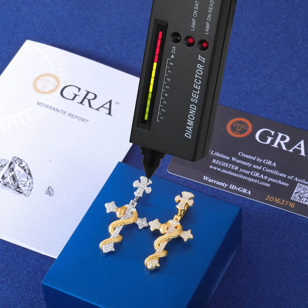 Iced Out Snake Cross Pendant Necklace GRA Certified Moissanite 925 Silver Hip Hop Religious Charm Fine Jewelry For Woman Man