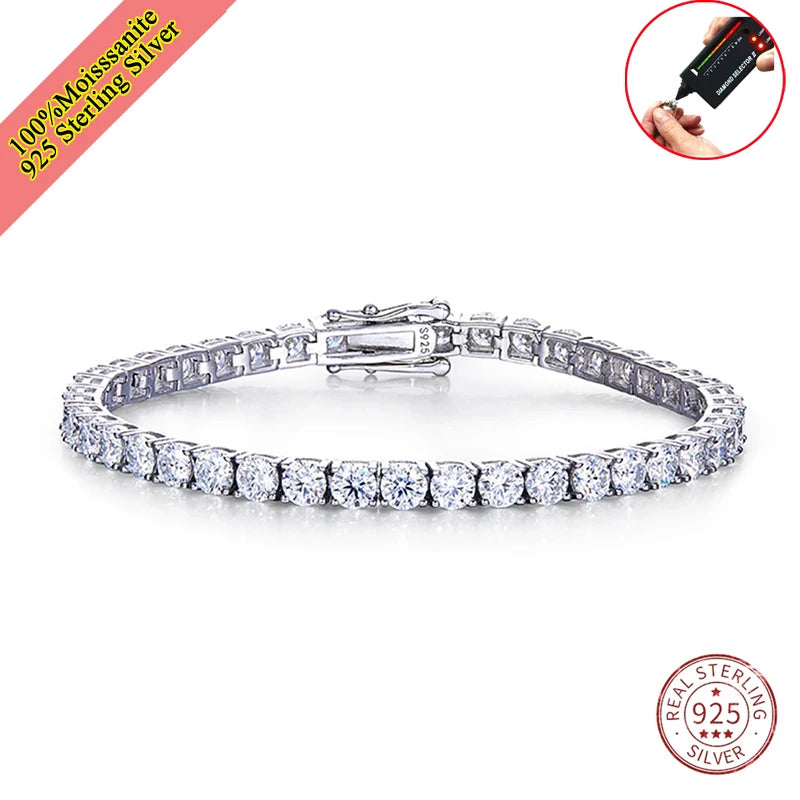 Real Moissanite Tennis Bracelet for Women Men 3.0mm Lab Diamond Bangle with Certificates 925 Sterling Silver Fine Jewelry