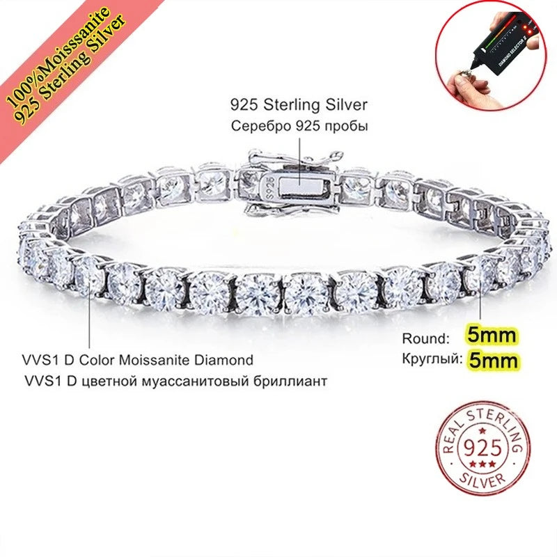 Real Moissanite Tennis Bracelet for Women Men 3.0mm Lab Diamond Bangle with Certificates 925 Sterling Silver Fine Jewelry
