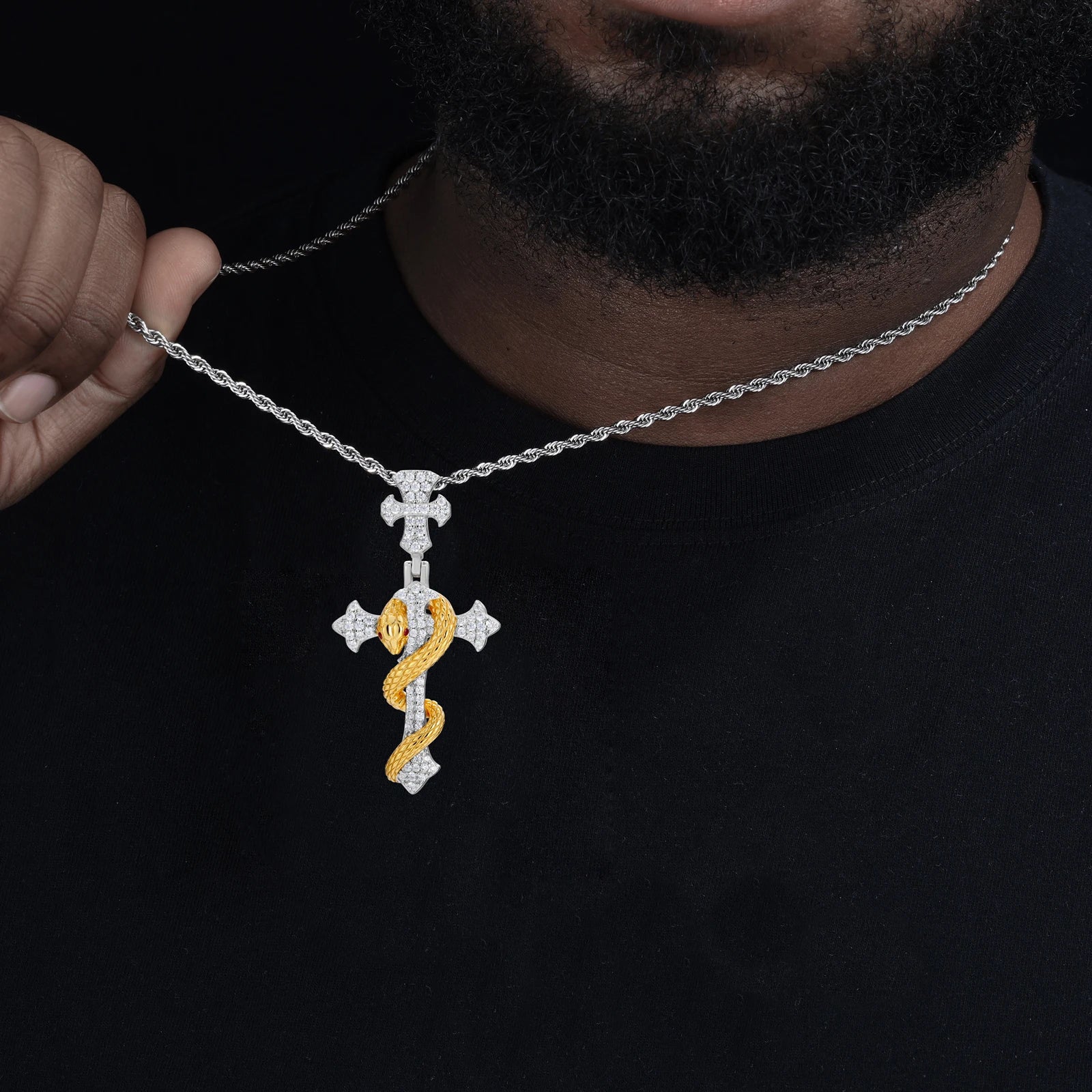Iced Out Snake Cross Pendant Necklace GRA Certified Moissanite 925 Silver Hip Hop Religious Charm Fine Jewelry For Woman Man