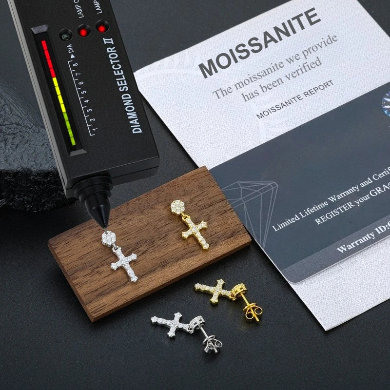 VVS1 Moissanite Cross Earring 925 Silver Earrings For Men Women ﻿Hip Hop Jewelry Party Gifts ﻿