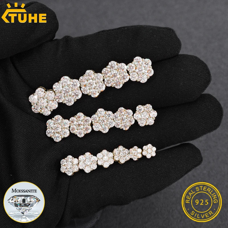 VVS1 Moissanite Earring Sterling Silver Flower Earrings For Women Men Hip Hop Jewelry Gift