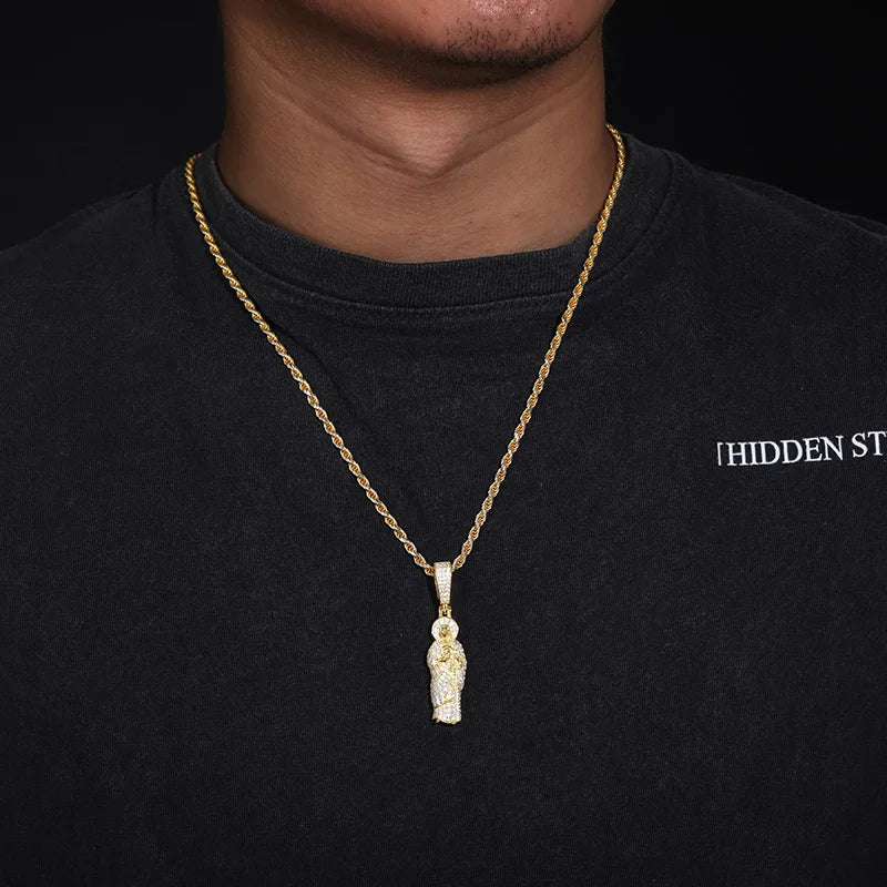 Solid 925 Sterling Silver San Judas Tadeo Pendant Necklace Moissanite Pass Diamond Tester Religion Pendant Hip Hop Mens Jewelry