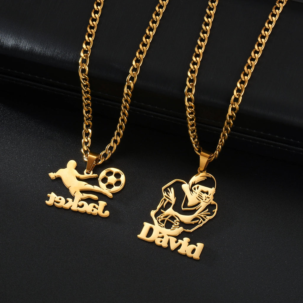 Atoztide Custom Name Necklace for Women Men Sports Helmet Pendant Stainless Steel Jewelry Choker Thick Chain Personalized Gift