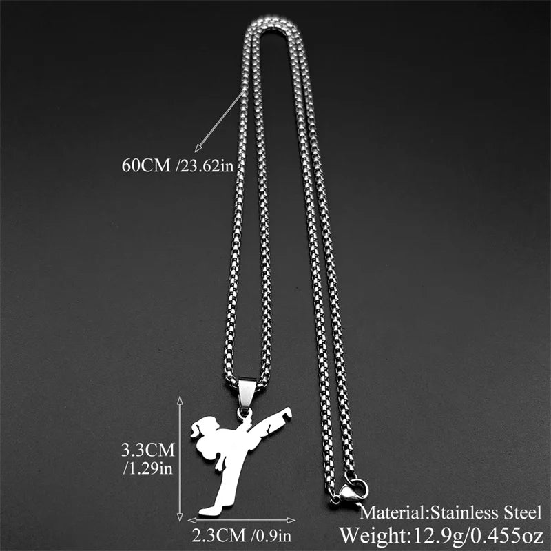 Hiphop Taekwondo Kicking Karate Chain For Women Men Stainless Steel Silver Color Female Sports Style Pendant Necklace Jewelry