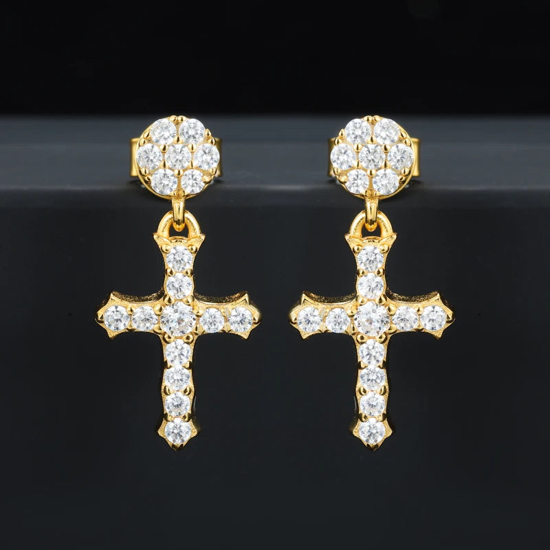 VVS1 Moissanite Cross Earring 925 Silver Earrings For Men Women ﻿Hip Hop Jewelry Party Gifts ﻿