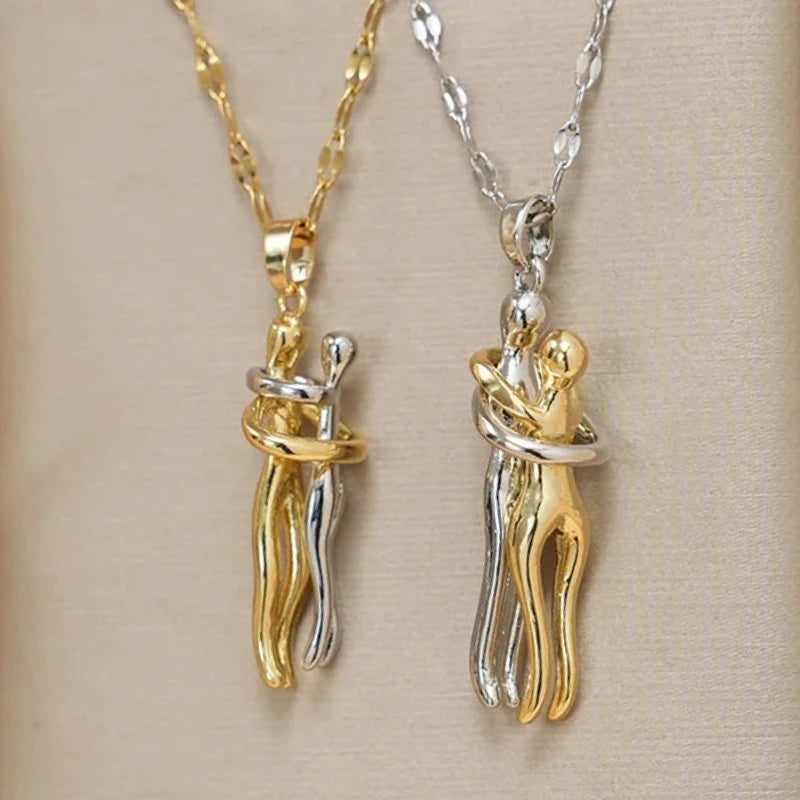 Stainless Steel Chains Couple Hugging Pendant Necklace for Women Men Gold Silver Color Necklaces Lovers Couples Jewelry Gifts