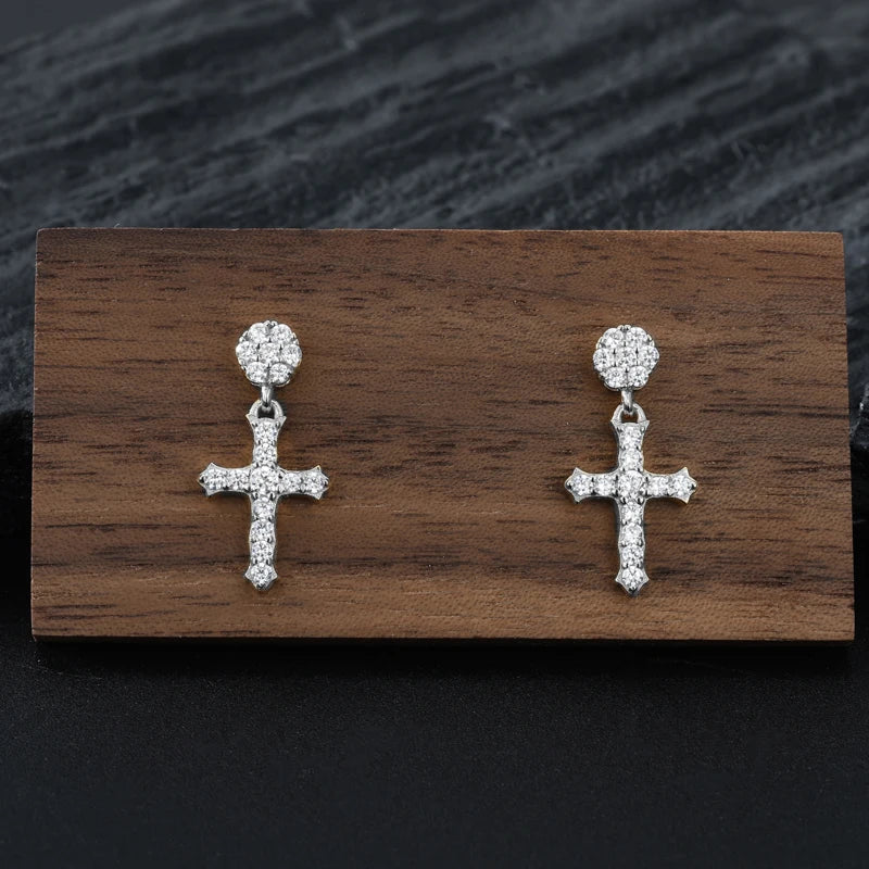 VVS1 Moissanite Cross Earring 925 Silver Earrings For Men Women ﻿Hip Hop Jewelry Party Gifts ﻿